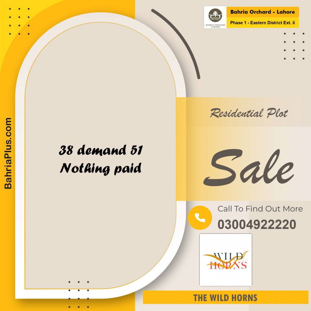Residential Plot for Sale in Phase 1 - Eastern District Ext. II - Bahria Orchard, Lahore - (BP-186808)