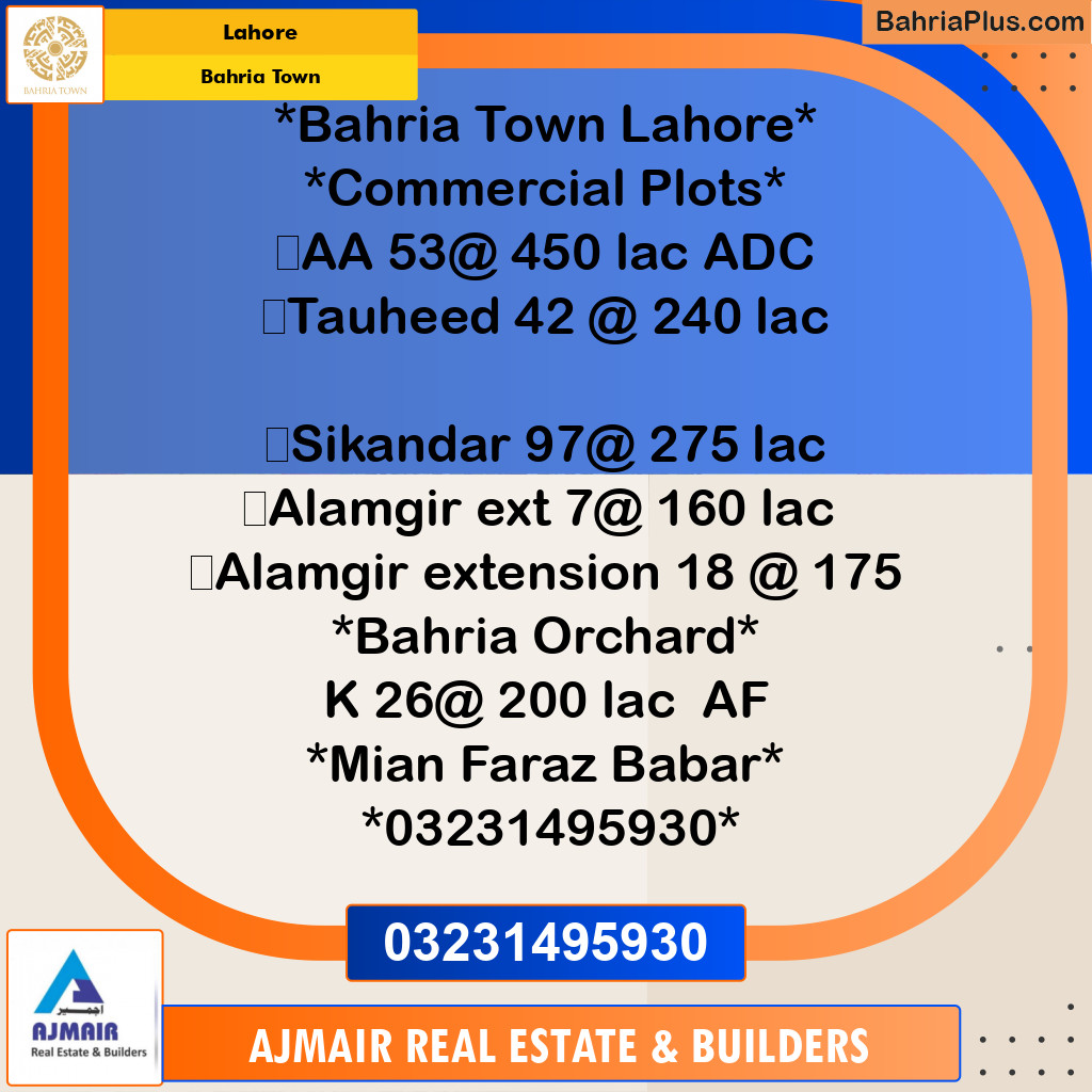 Commercial Plot for Sale in Bahria Town, Lahore - (BP-186822)