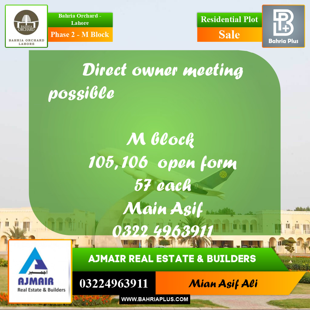 Residential Plot for Sale in Phase 2 - M Block -  Bahria Orchard, Lahore - (BP-186832)
