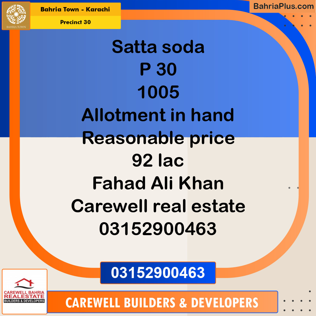250 Sq. Yards Residential Plot for Sale in Precinct 30 -  Bahria Town, Karachi - (BP-186866)
