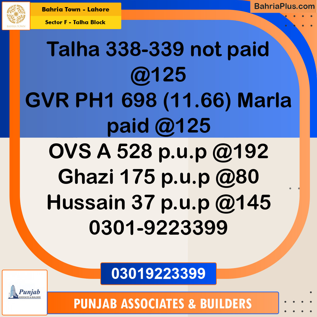Residential Plot for Sale in Sector F - Talha Block - Bahria Town, Lahore - (BP-186876)