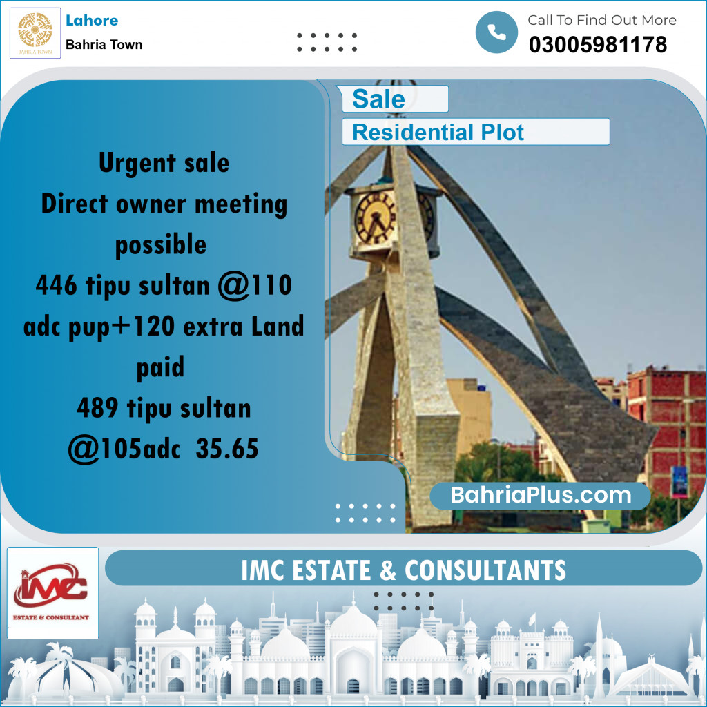 Residential Plot for Sale in Bahria Town, Lahore - (BP-186910)