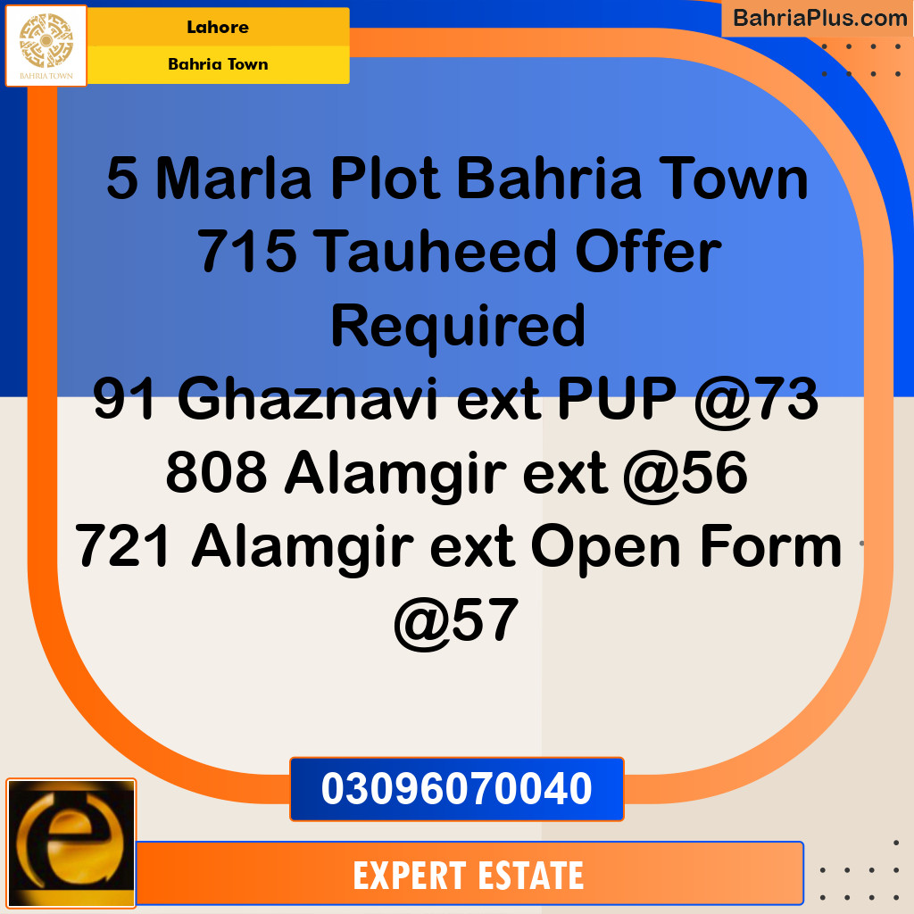 Residential Plot for Sale in Bahria Town, Lahore - (BP-186945)