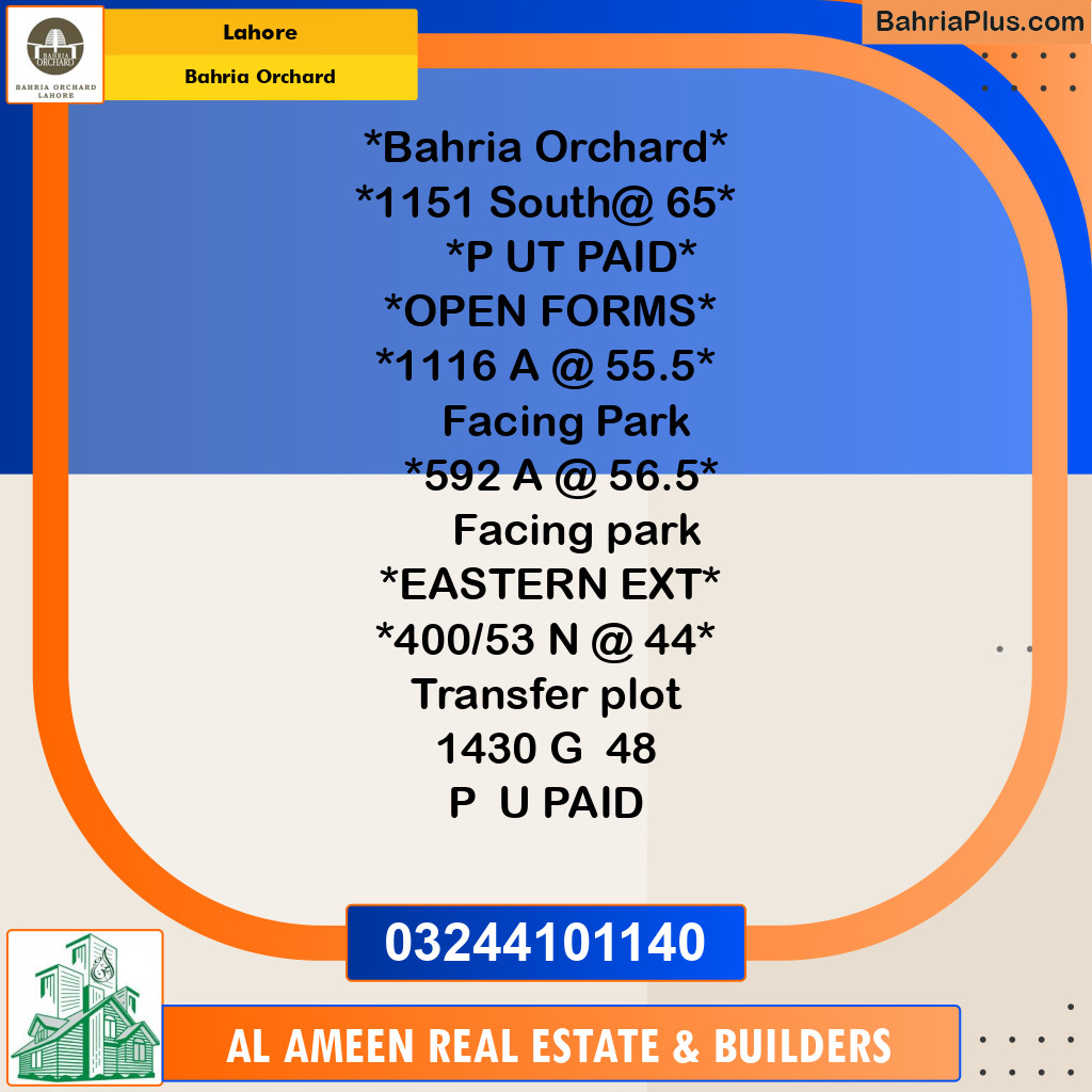 Residential Plot for Sale in Bahria Orchard, Lahore - (BP-186973)