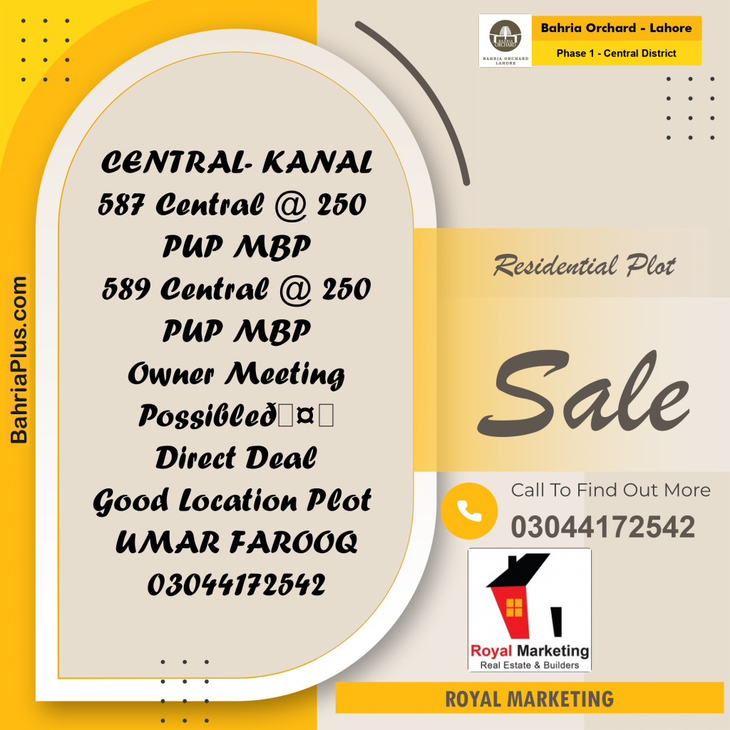 Residential Plot for Sale in Phase 1 - Central District -  Bahria Orchard, Lahore - (BP-186979)