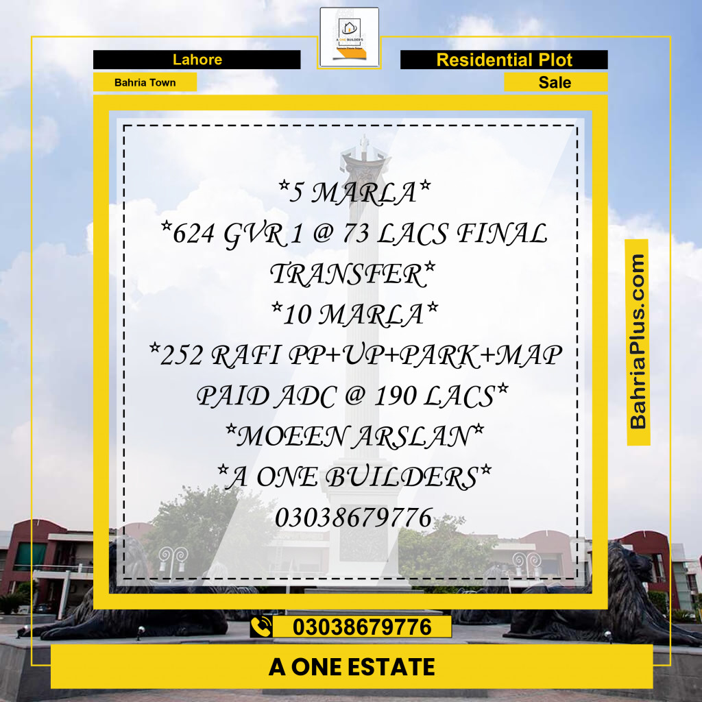 Residential Plot for Sale in Bahria Town, Lahore - (BP-186996)