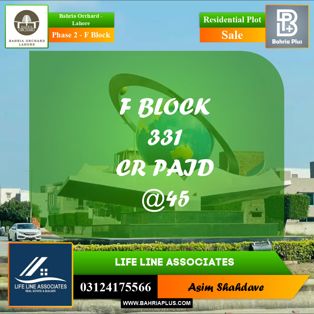 Residential Plot for Sale in Phase 2 - F Block -  Bahria Orchard, Lahore - (BP-187005)