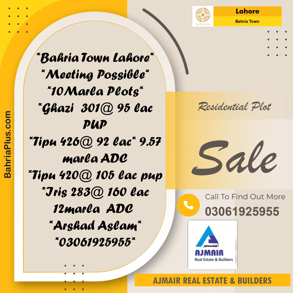 Residential Plot for Sale in Bahria Town, Lahore - (BP-187018)