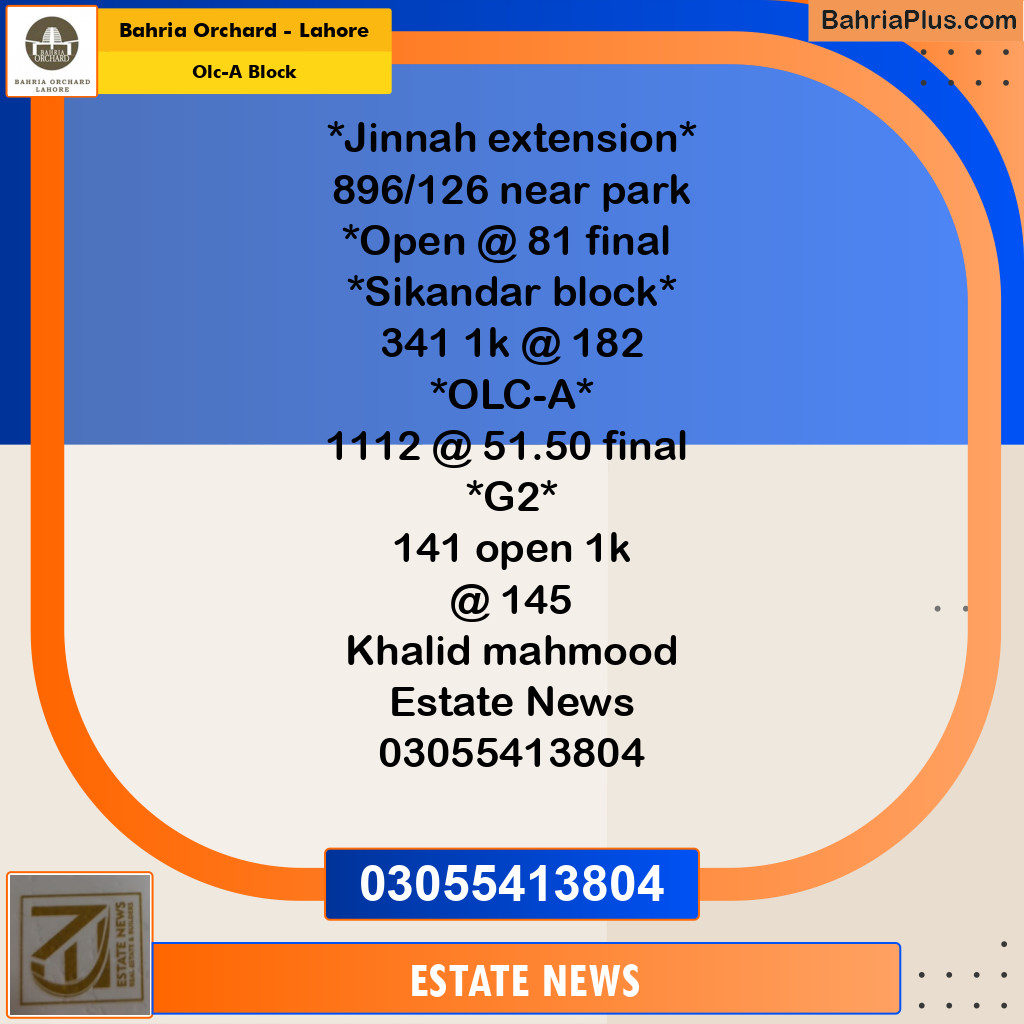 Residential Plot for Sale in OLC-A Block - Bahria Orchard, Lahore - (BP-187075)