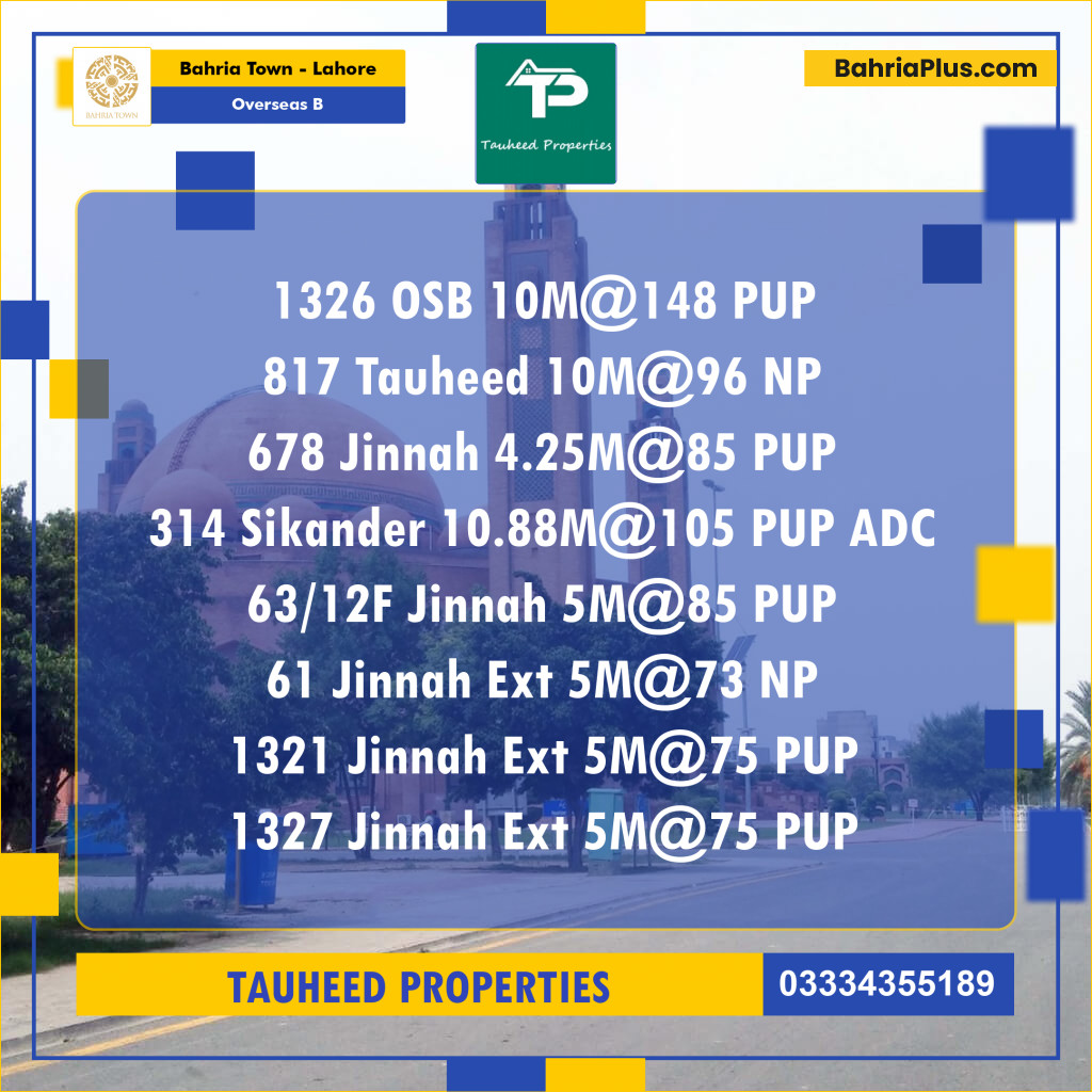 Residential Plot for Sale in Overseas B -  Bahria Town, Lahore - (BP-187086)
