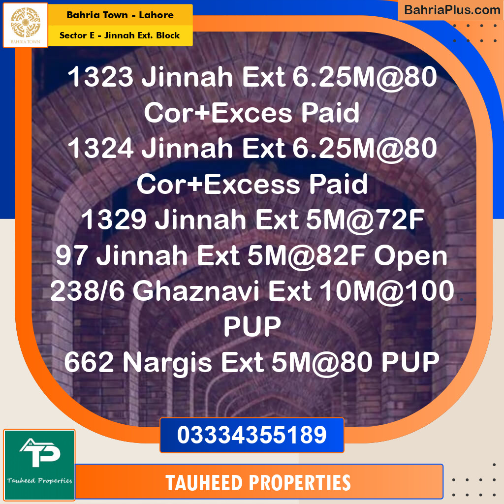 Residential Plot for Sale in Sector E - Jinnah Ext. Block -  Bahria Town, Lahore - (BP-187089)