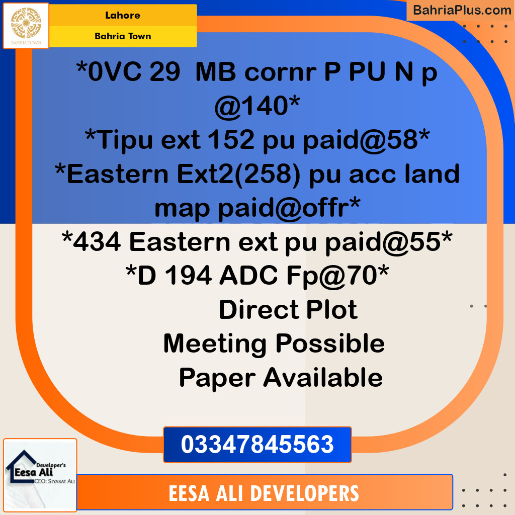 Residential Plot for Sale in Bahria Town, Lahore - (BP-187129)