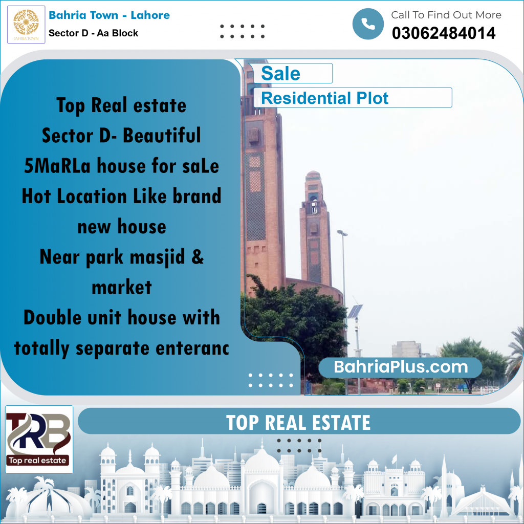 Residential Plot for Sale in Sector D - AA Block - Bahria Town, Lahore - (BP-187144)