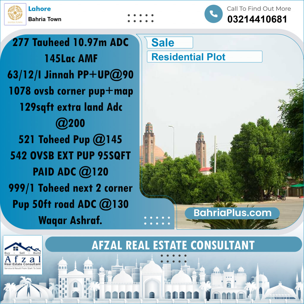 Residential Plot for Sale in Bahria Town, Lahore - (BP-187178)