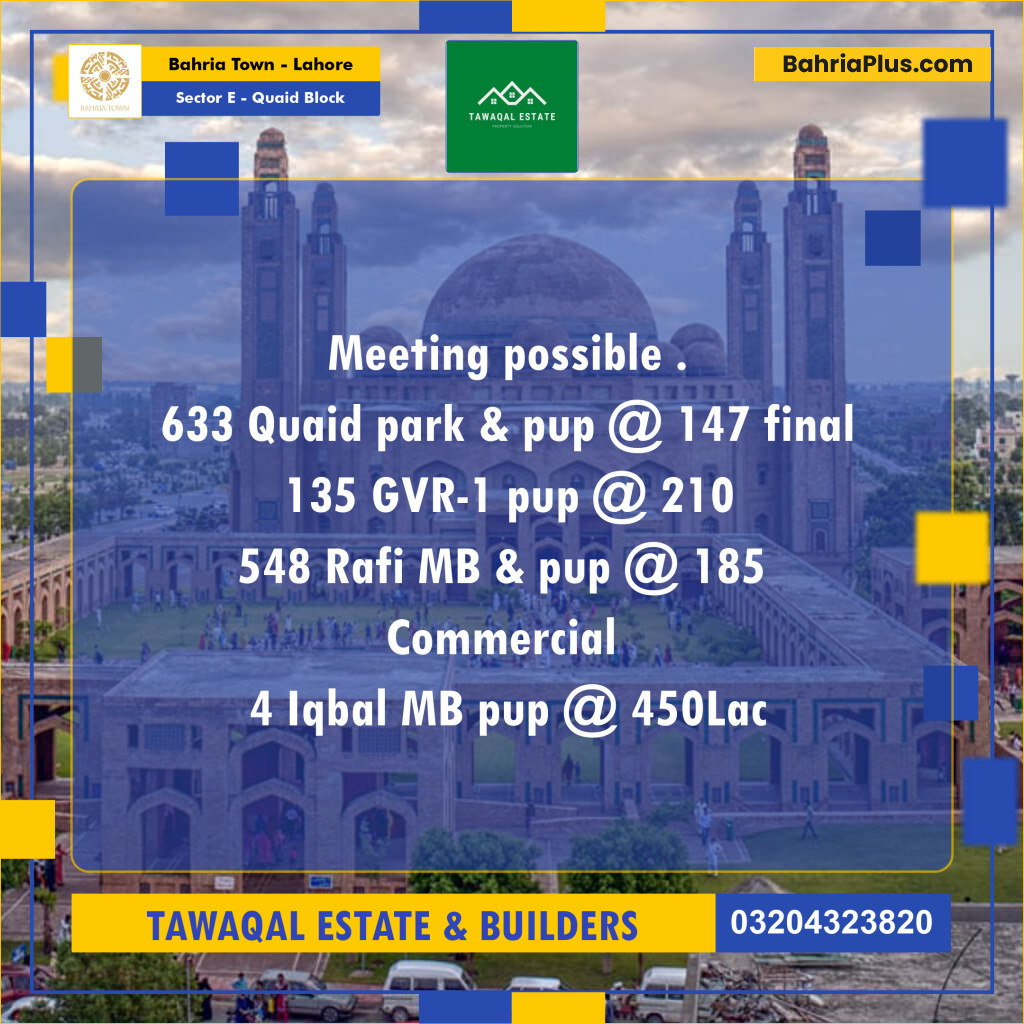 Residential Plot for Sale in Sector E - Quaid Block -  Bahria Town, Lahore - (BP-187198)