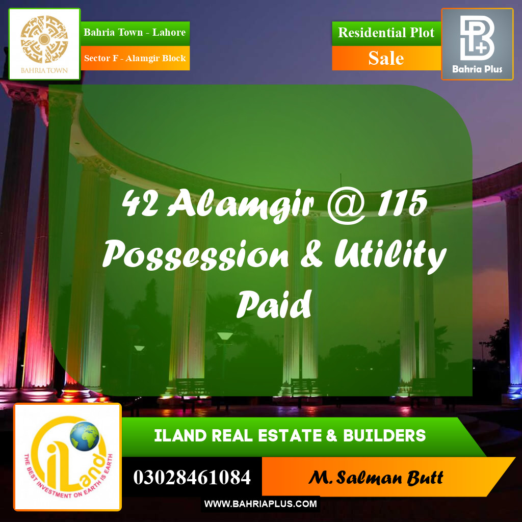 Residential Plot for Sale in Sector F - Alamgir Block - Bahria Town, Lahore - (BP-187257)