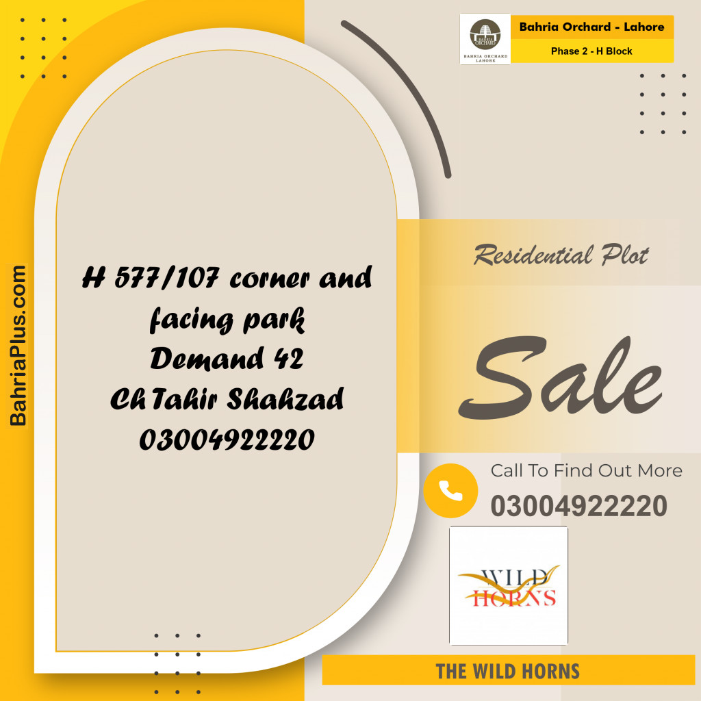 Residential Plot for Sale in Phase 2 - H Block -  Bahria Orchard, Lahore - (BP-187259)