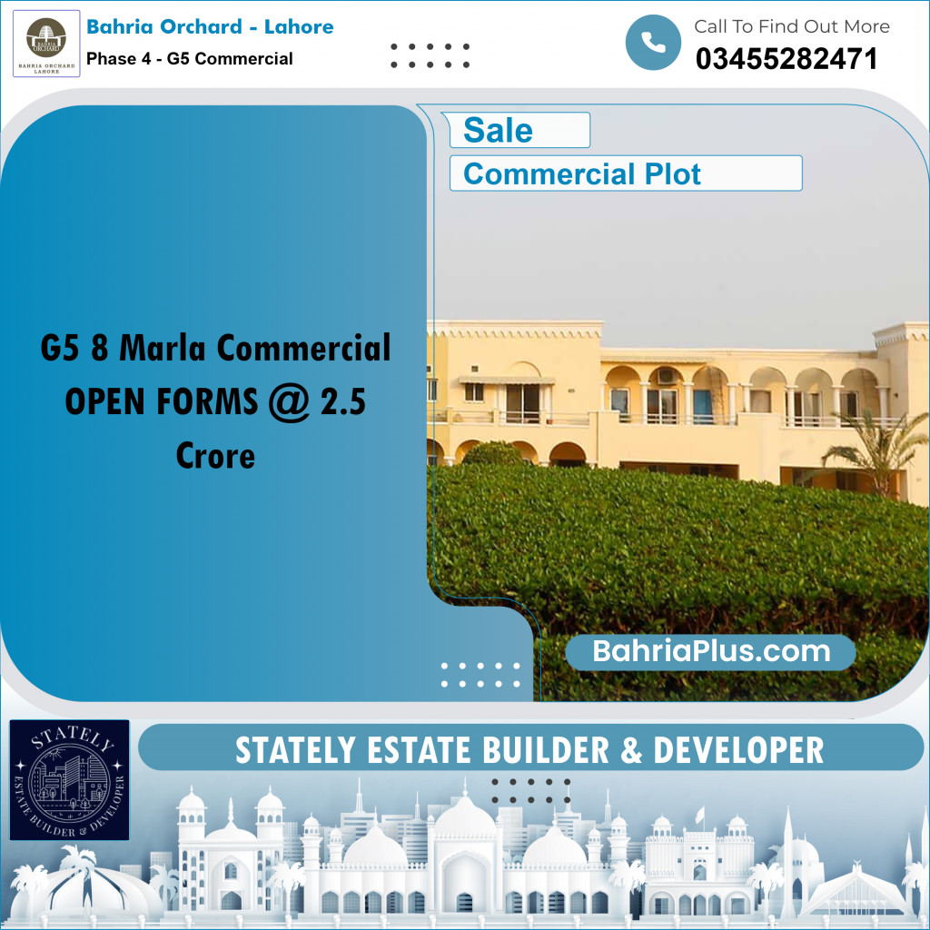 8 Marla Commercial Plot for Sale in Phase 4 - G5 Commercial -  Bahria Orchard, Lahore - (BP-187276)