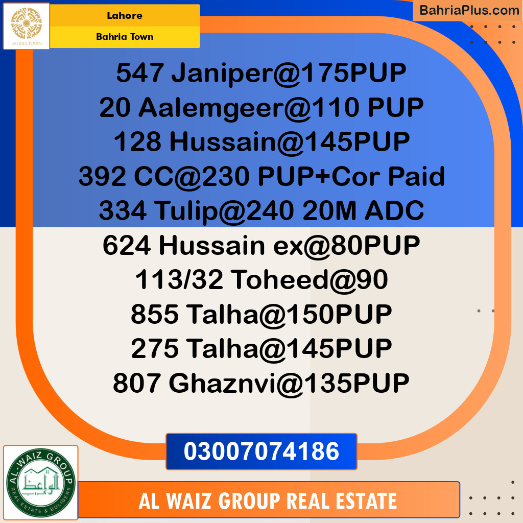 Residential Plot for Sale in Bahria Town, Lahore - (BP-187280)
