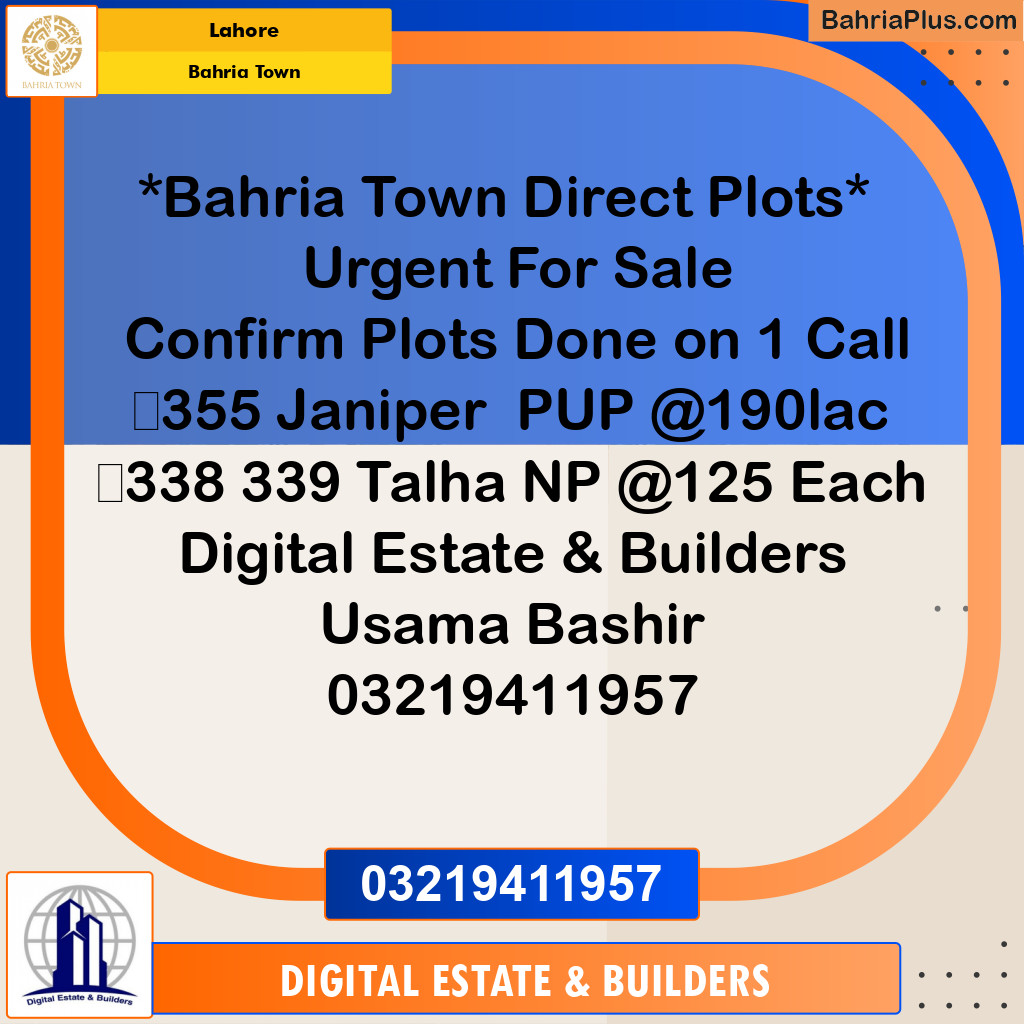 Residential Plot for Sale in Bahria Town, Lahore - (BP-187284)