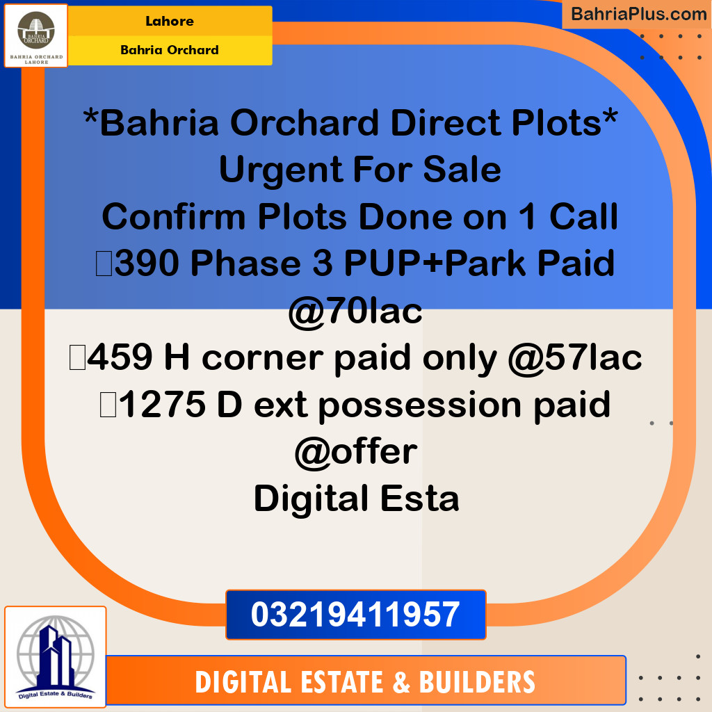 Residential Plot for Sale in Bahria Orchard, Lahore - (BP-187285)