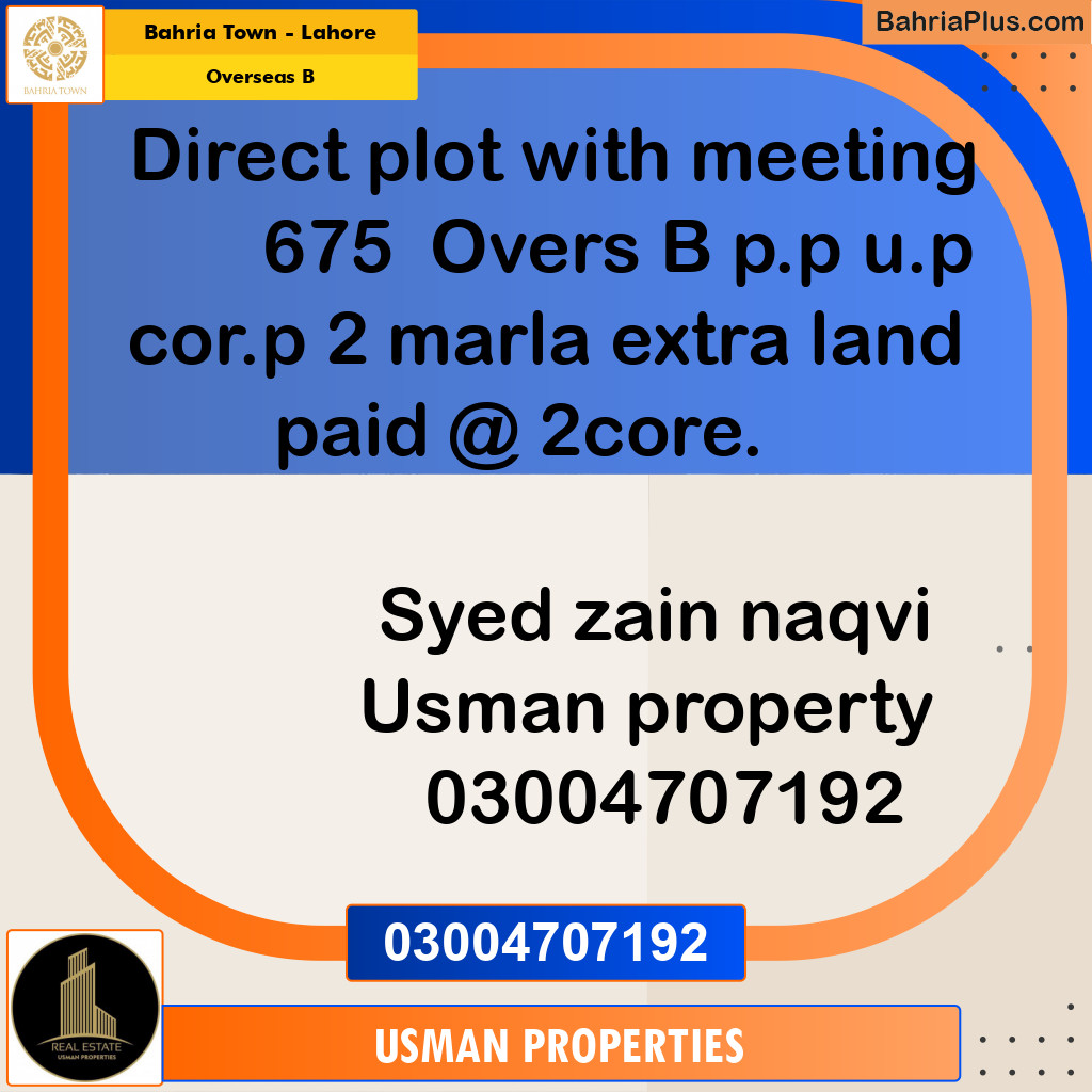 Residential Plot for Sale in Overseas B -  Bahria Town, Lahore - (BP-187310)