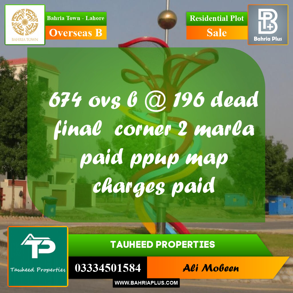 Residential Plot for Sale in Overseas B -  Bahria Town, Lahore - (BP-187325)