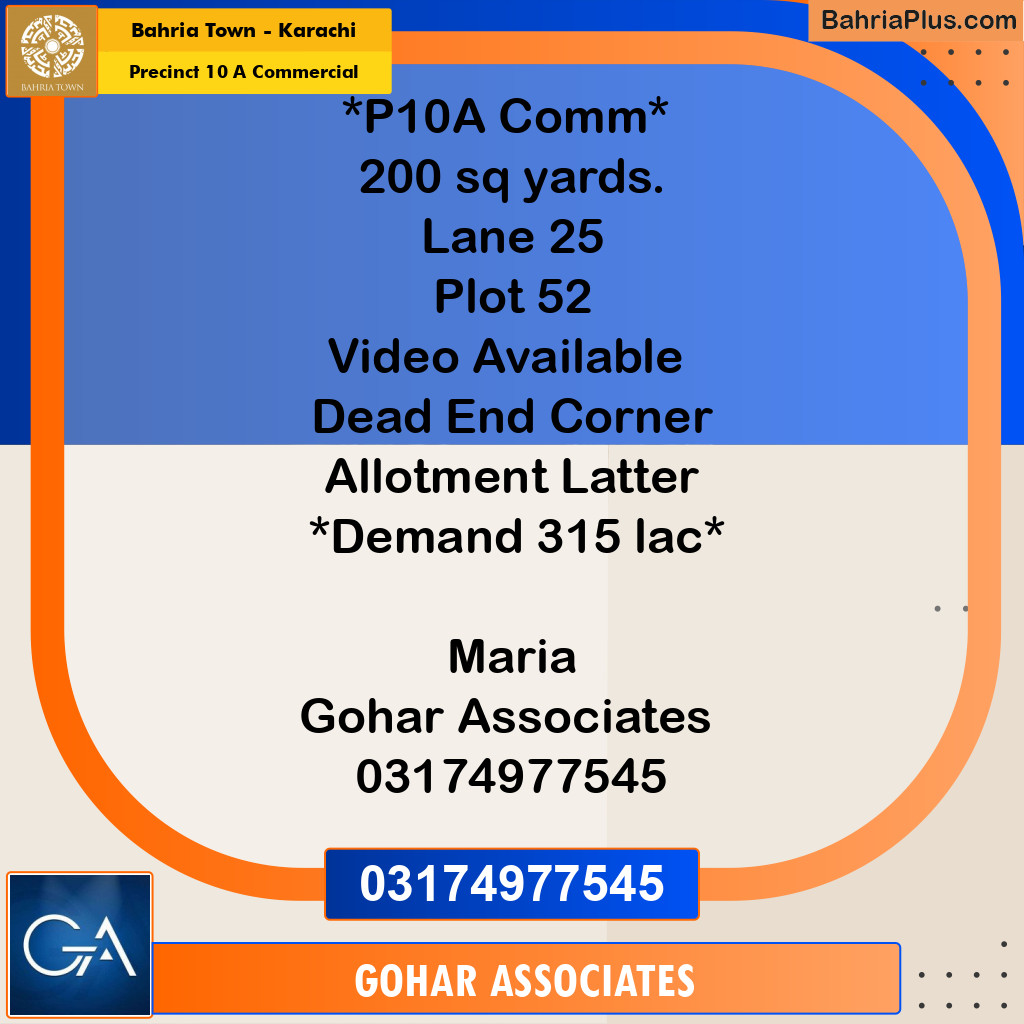 Residential Plot for Sale in Precinct 10 A Commercial -  Bahria Town, Karachi - (BP-187333)