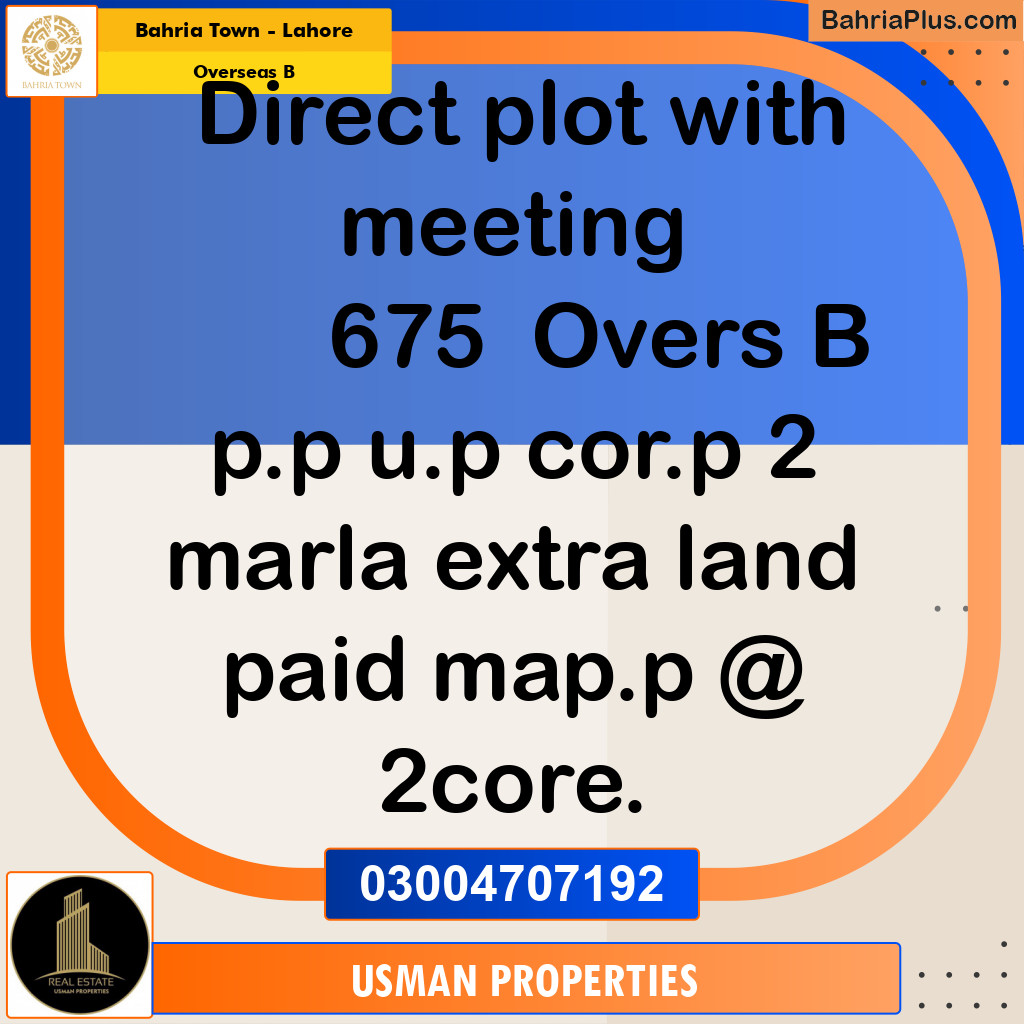 Residential Plot for Sale in Overseas B -  Bahria Town, Lahore - (BP-187340)