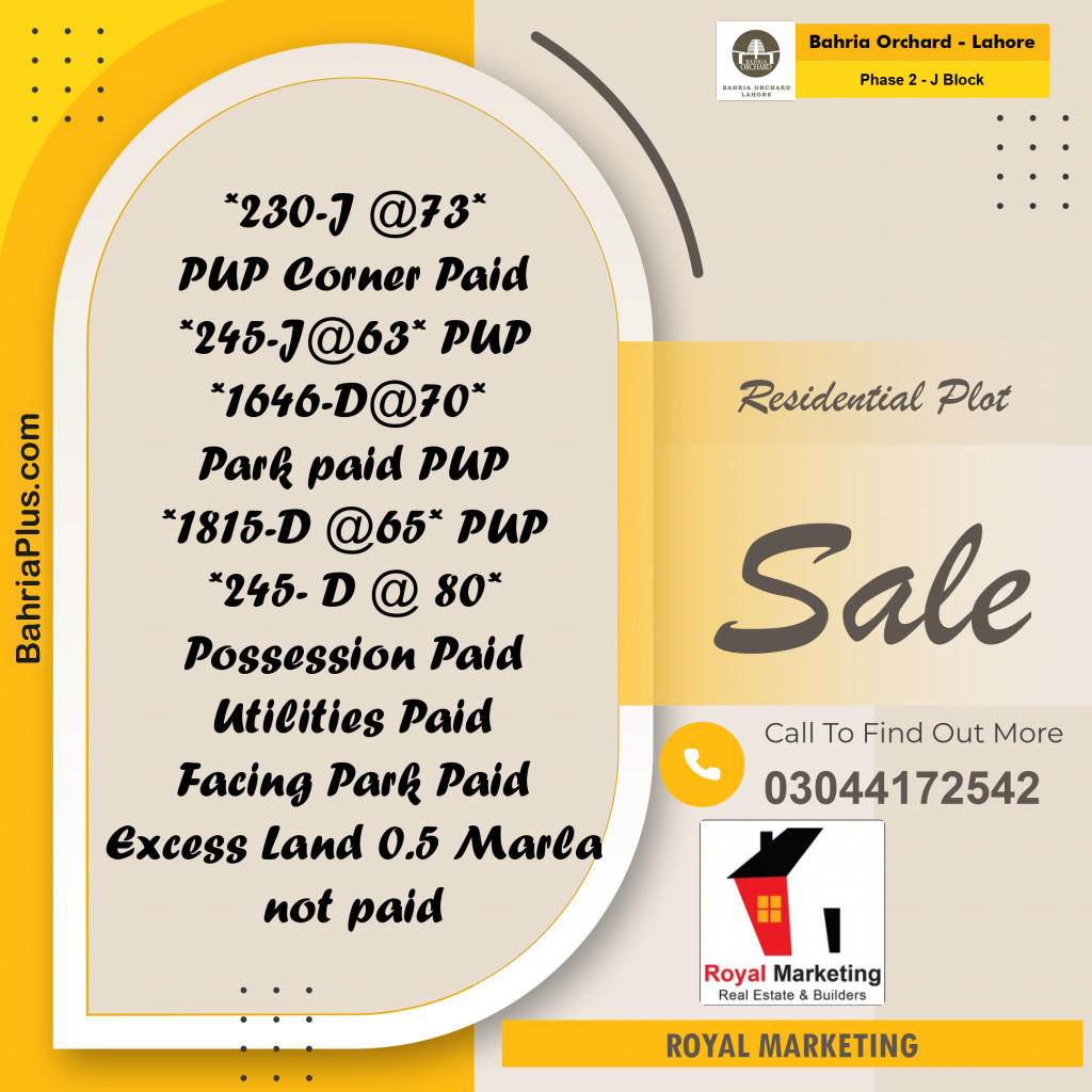 Residential Plot for Sale in Phase 2 - J Block -  Bahria Orchard, Lahore - (BP-187431)