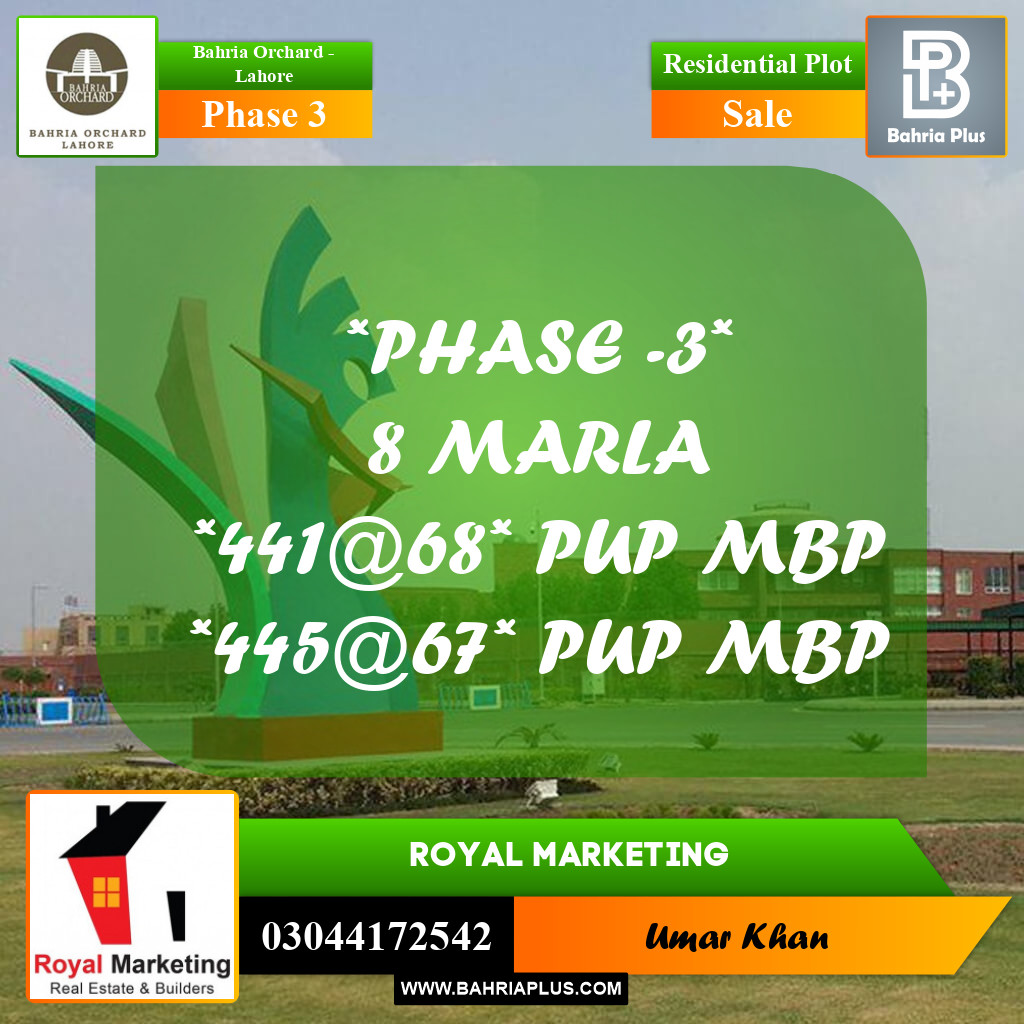 Residential Plot for Sale in Phase 3 -  Bahria Orchard, Lahore - (BP-187433)