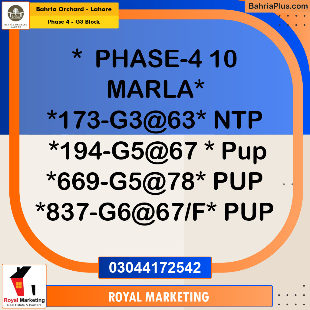 Residential Plot for Sale in Phase 4 - G3 Block -  Bahria Orchard, Lahore - (BP-187434)