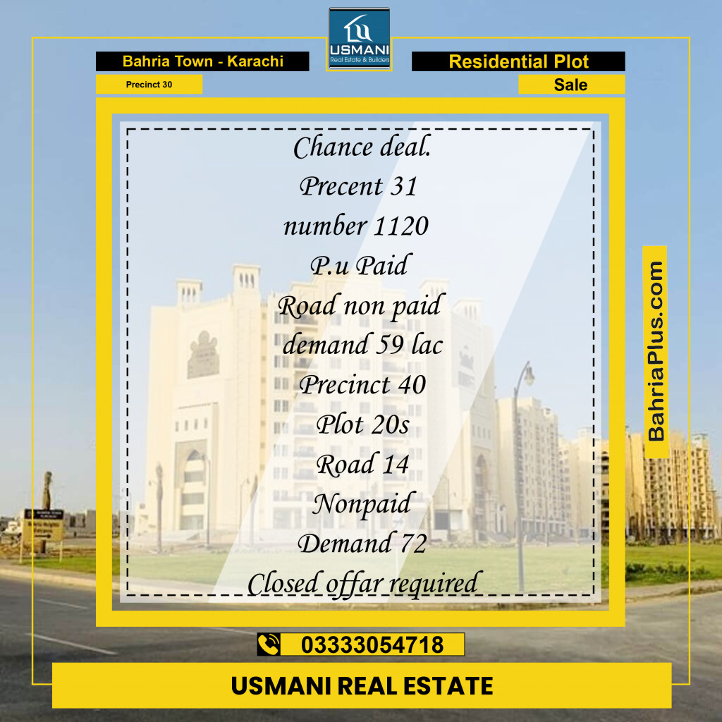 250 Sq. Yards Residential Plot for Sale in Precinct 30 -  Bahria Town, Karachi - (BP-187549)
