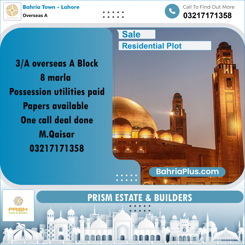 Residential Plot for Sale in Overseas A -  Bahria Town, Lahore - (BP-187560)