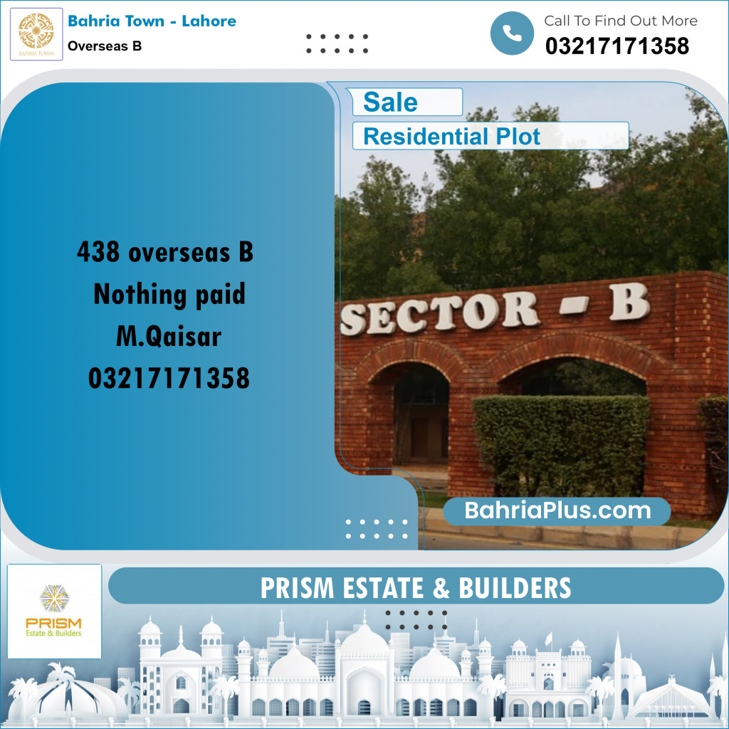 Residential Plot for Sale in Overseas B -  Bahria Town, Lahore - (BP-187565)