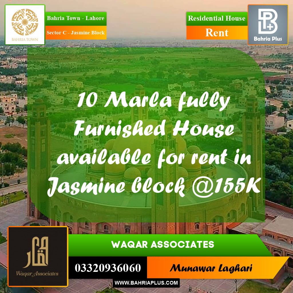 Residential House for Rent in Sector C - Jasmine Block -  Bahria Town, Lahore - (BP-187593)