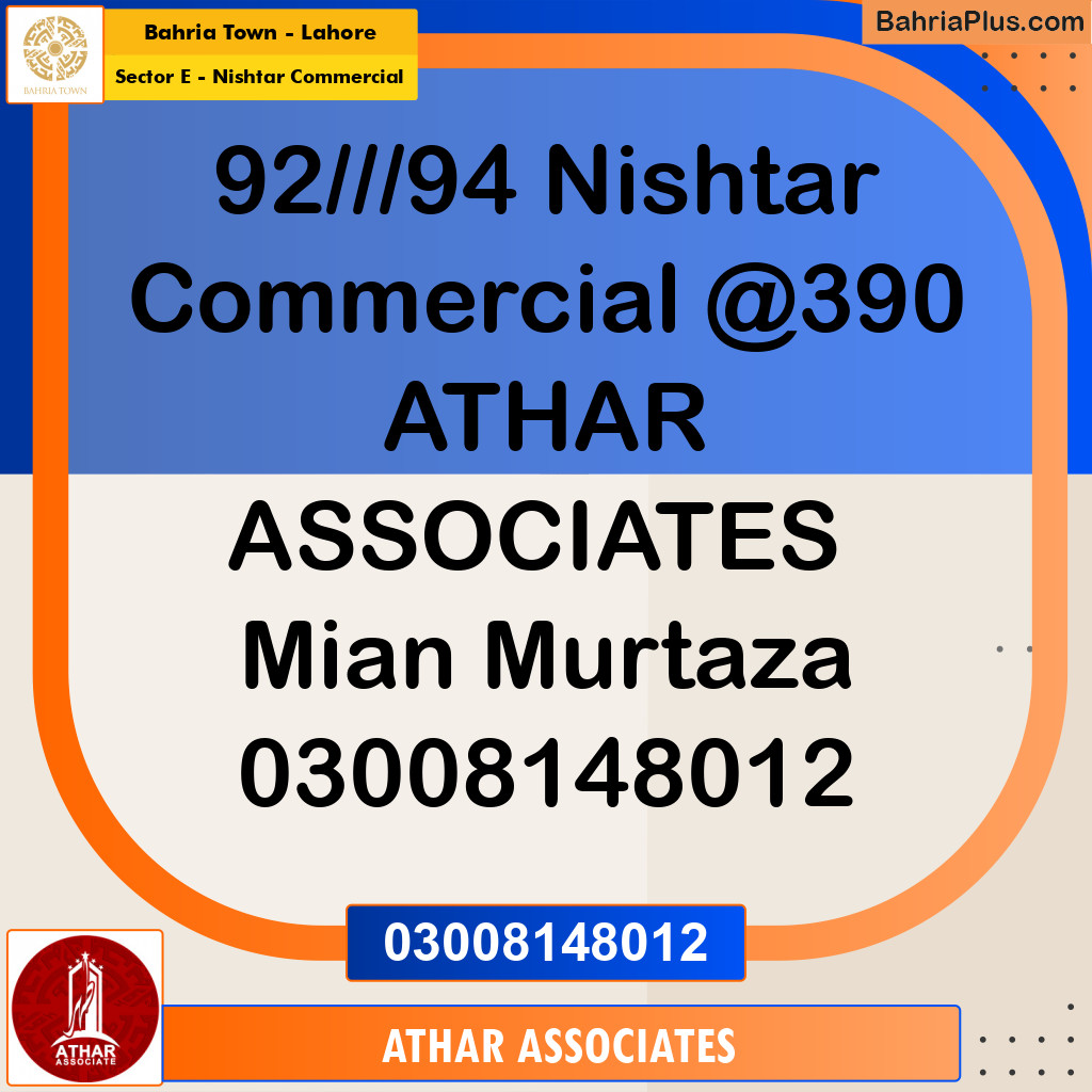Commercial Plot for Sale in Sector E - Nishtar Commercial -  Bahria Town, Lahore - (BP-187633)