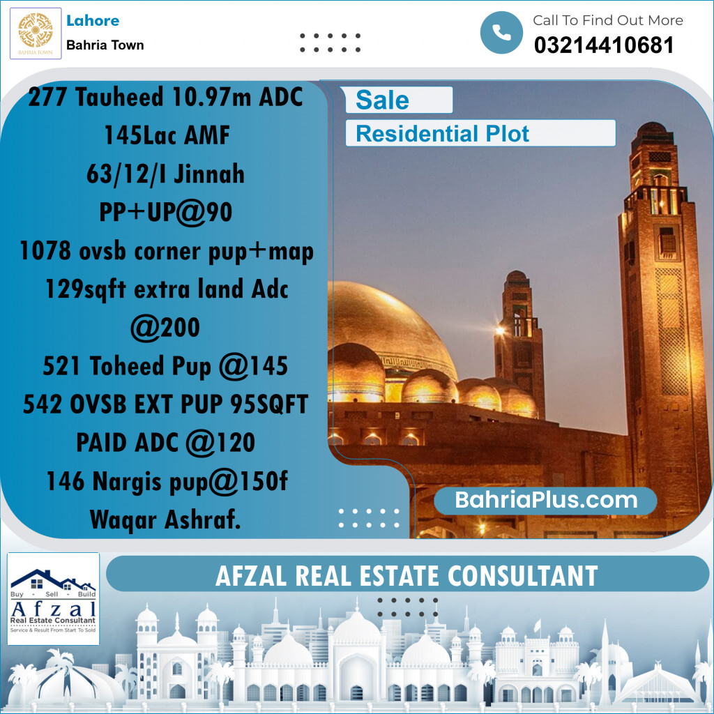 Residential Plot for Sale in Bahria Town, Lahore - (BP-187680)