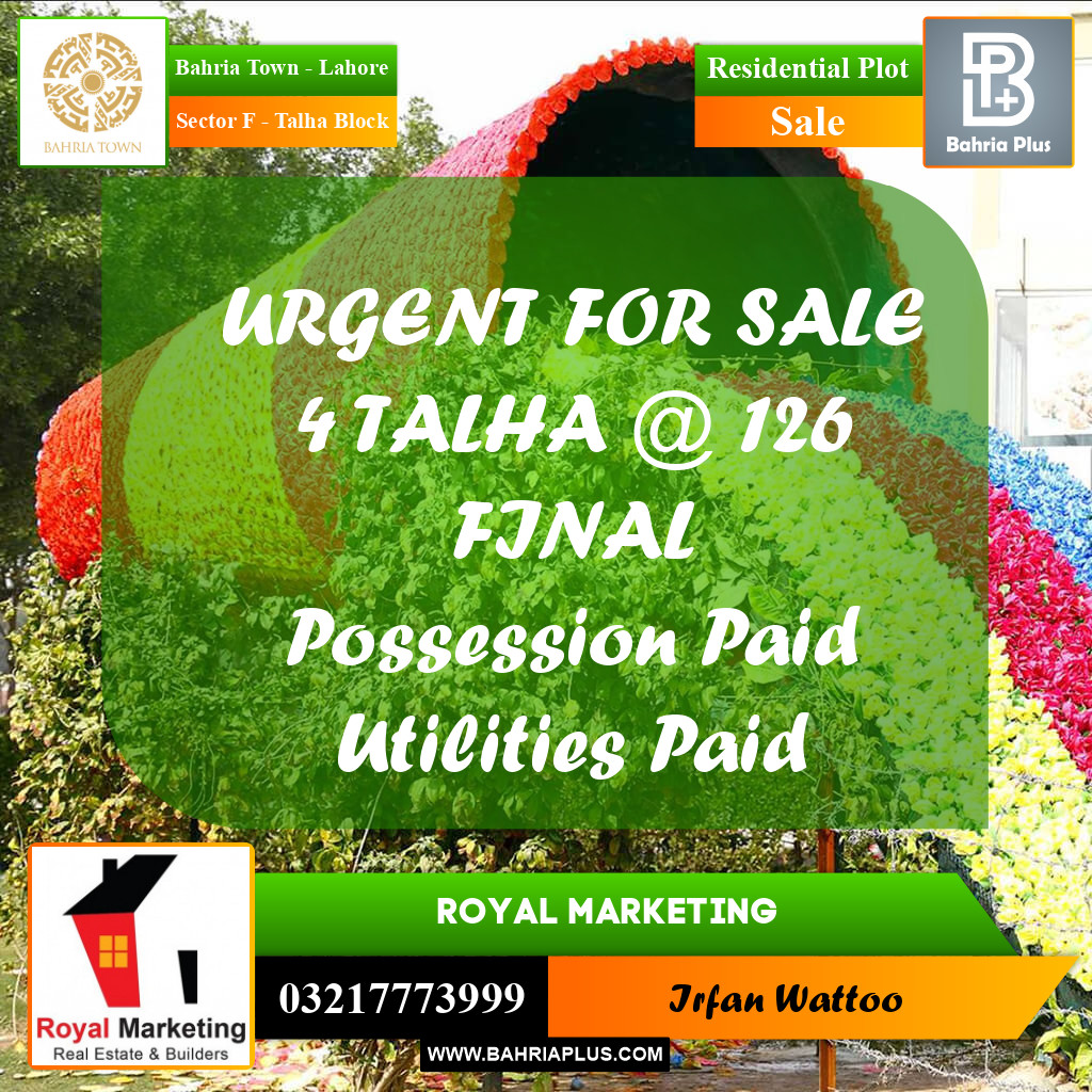 Residential Plot for Sale in Sector F - Talha Block -  Bahria Town, Lahore - (BP-187681)