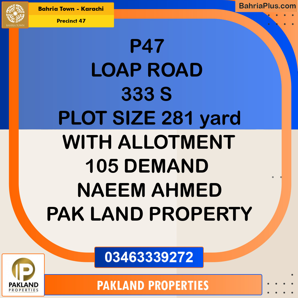 250 Sq. Yards Residential Plot for Sale in Precinct 47 -  Bahria Town, Karachi - (BP-187718)