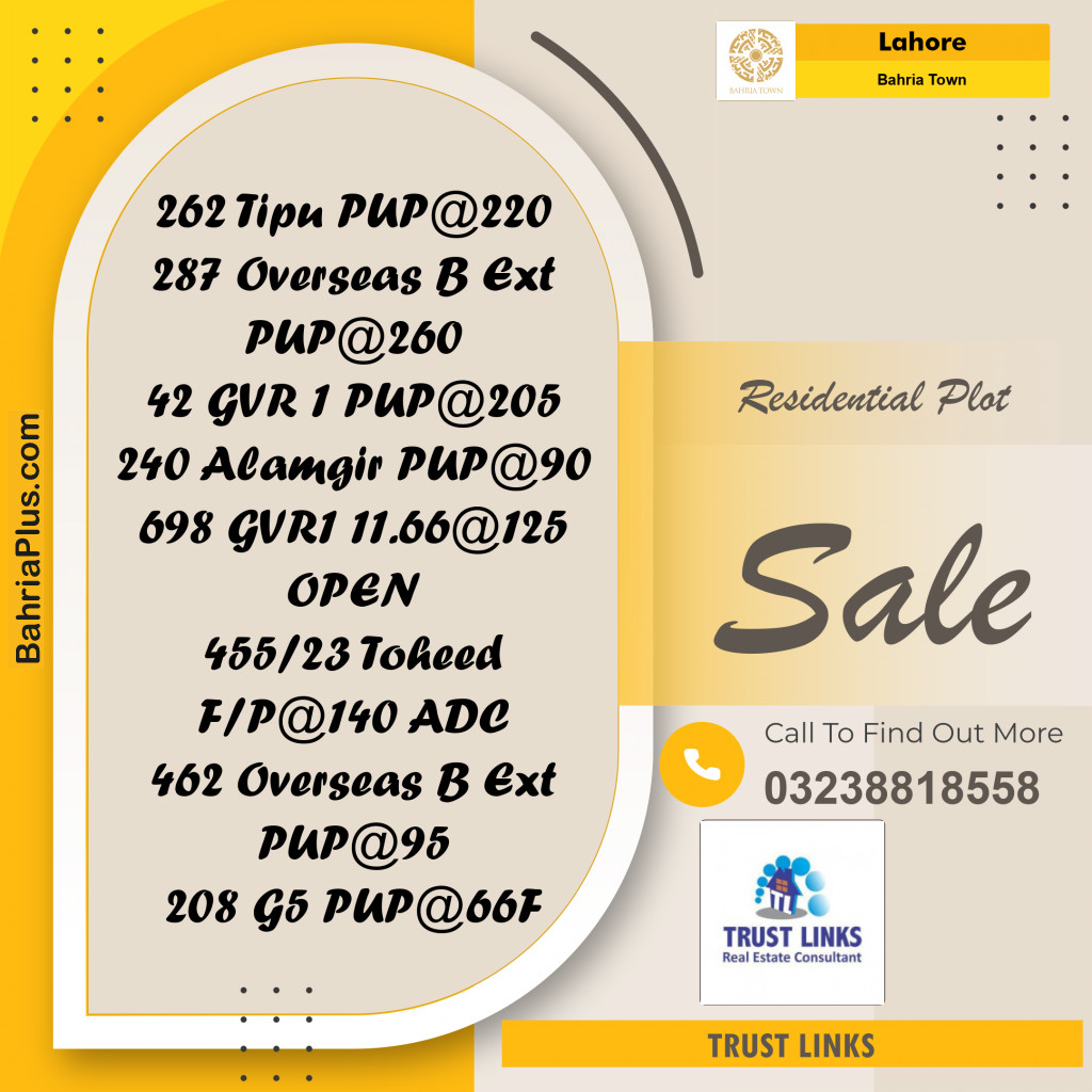 Residential Plot for Sale in Bahria Town, Lahore - (BP-187723)