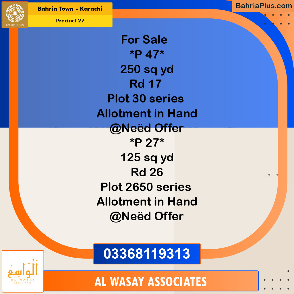 Residential Plot for Sale in Precinct 27 -  Bahria Town, Karachi - (BP-187730)