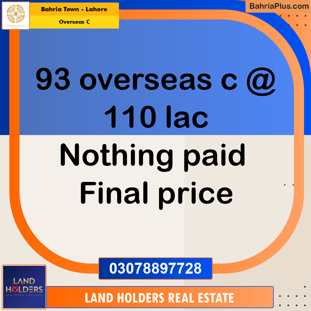 Residential Plot for Sale in Overseas C -  Bahria Town, Lahore - (BP-187741)