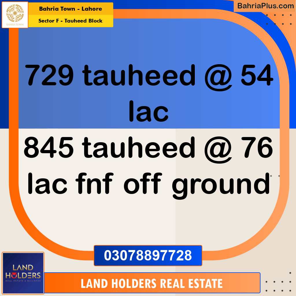 Residential Plot for Sale in Sector F - Tauheed Block -  Bahria Town, Lahore - (BP-187748)
