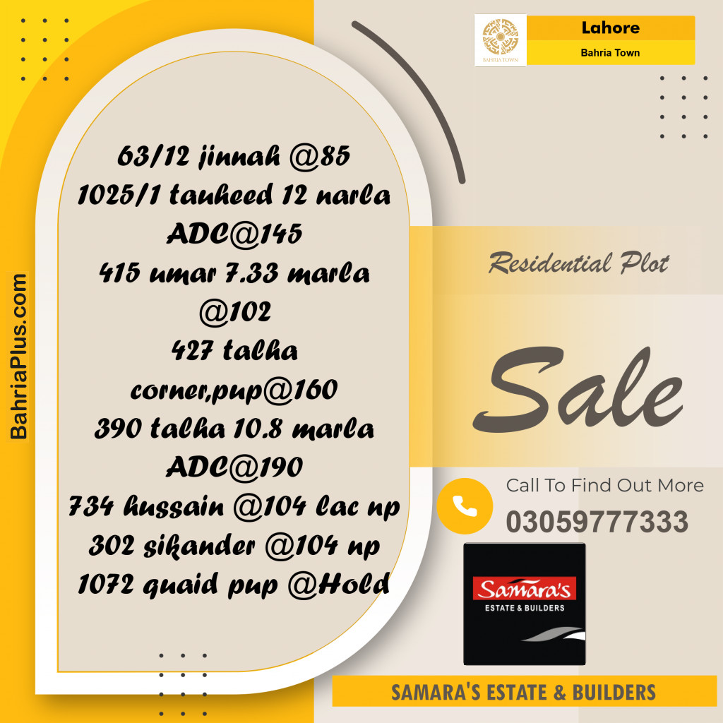 Residential Plot for Sale in Bahria Town, Lahore - (BP-187824)