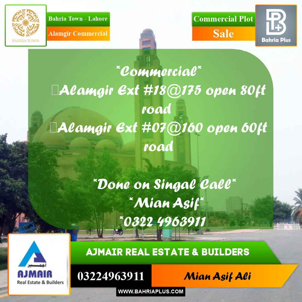 Commercial Plot for Sale in Alamgir Commercial -  Bahria Town, Lahore - (BP-187877)
