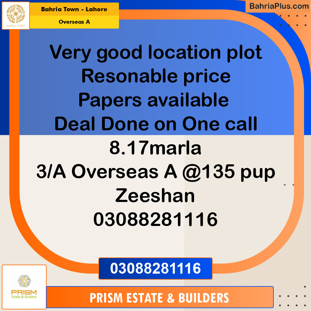 Residential Plot for Sale in Overseas A -  Bahria Town, Lahore - (BP-187955)