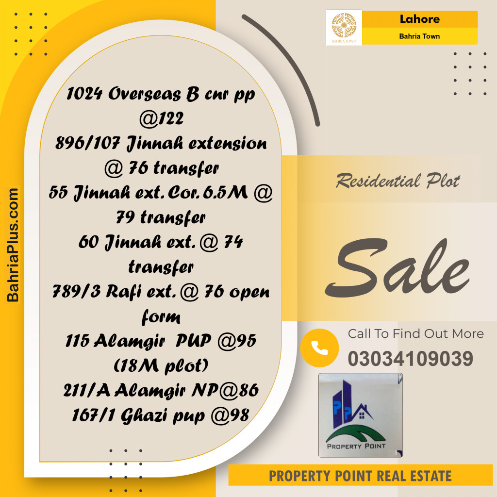 Residential Plot for Sale in Bahria Town, Lahore - (BP-187979)
