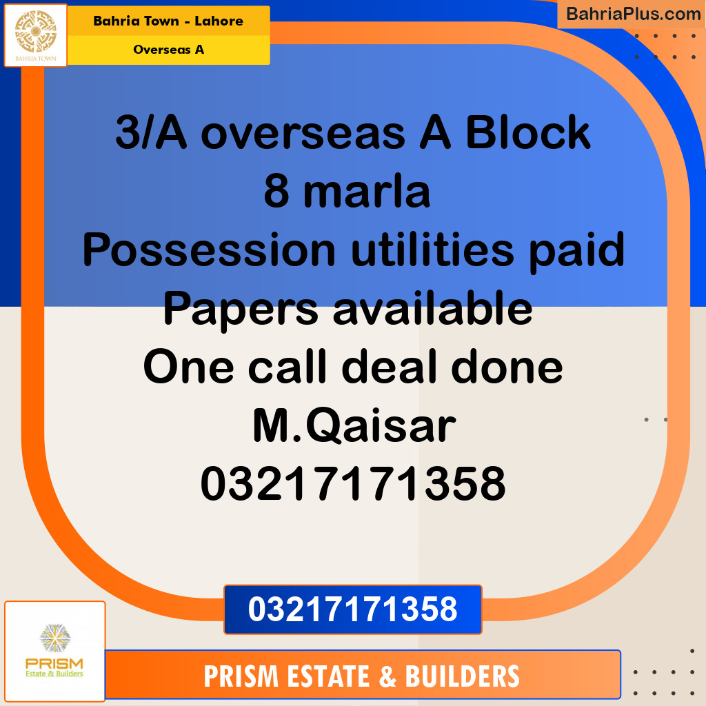 Residential Plot for Sale in Overseas A -  Bahria Town, Lahore - (BP-187996)