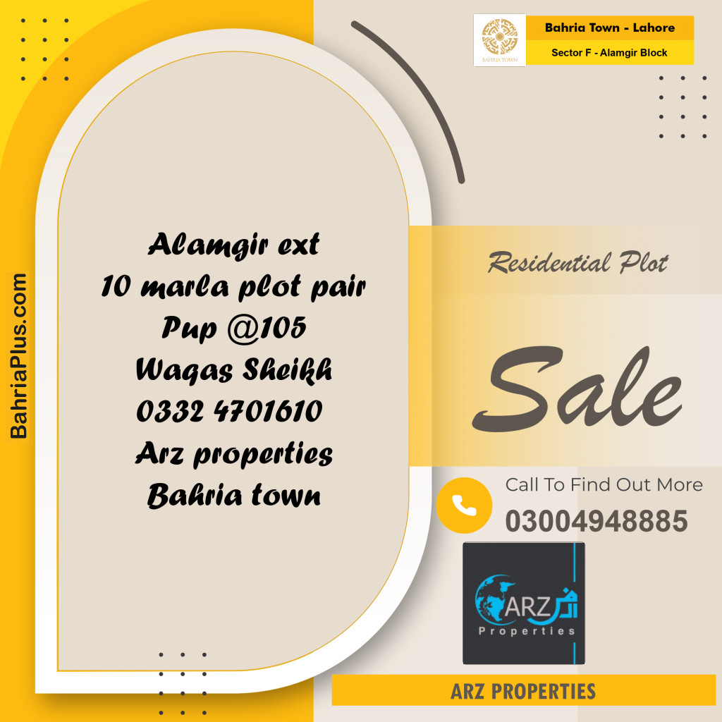Residential Plot for Sale in Sector F - Alamgir Block - Bahria Town, Lahore - (BP-188002)